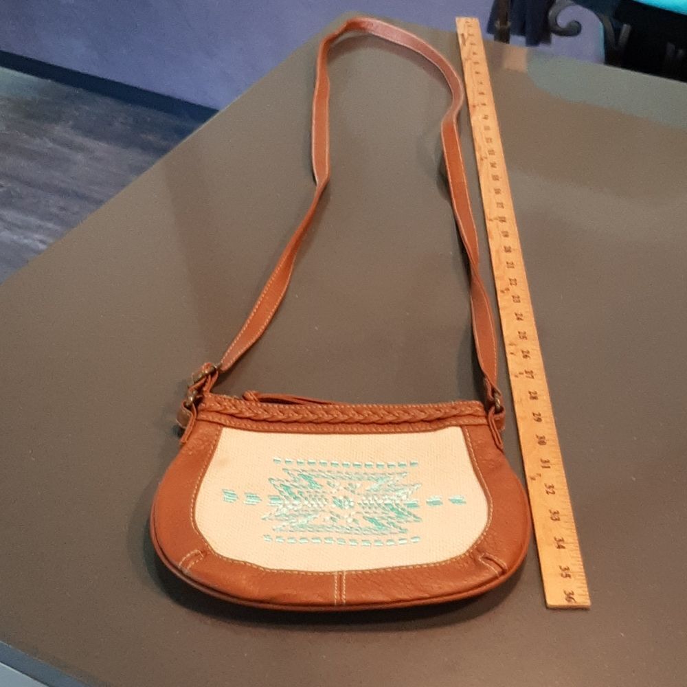 Brown Cream and Turquoise Purse with Adjustable Strap - Picture 6 of 8